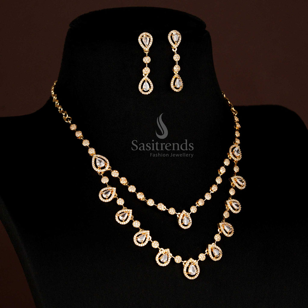 Exquisite full white American diamond micro gold plated jewellery set crafted with designer brilliance for party wear - Sasitrends