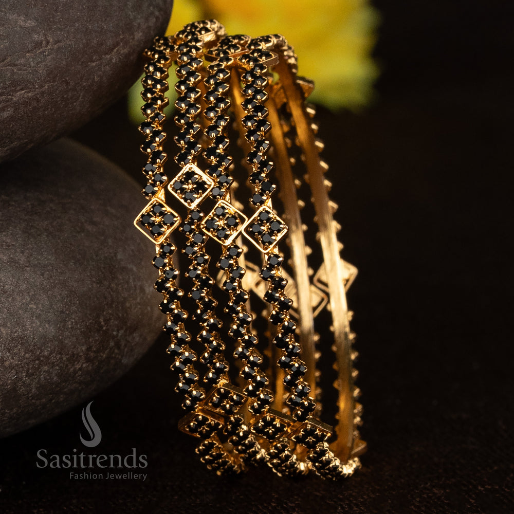 Bold black geometric zig-zag design bangles with micro gold plated one gram four-piece trendy jewellery set – Sasitrends