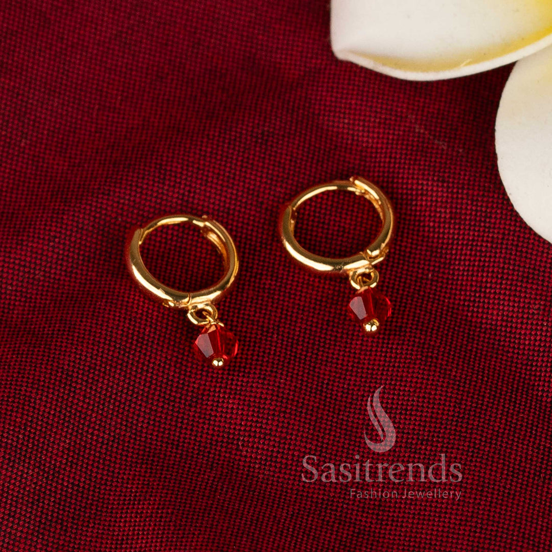 Elegant Micro Gold Plated Stud Hoop Earrings with radiant red crystal bead, showcasing graceful festive beauty and gold charm – Sasitrends