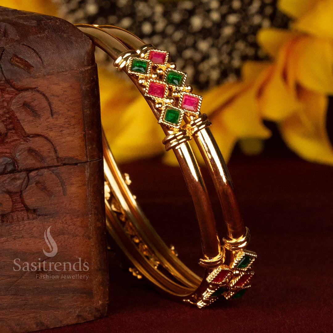 Traditional One Gram Bangles Featuring Symmetrical Stone Arrangement - Sasitrends