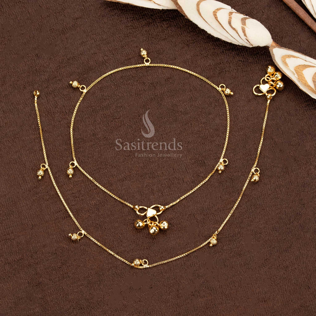Heritage Inspired Hanging Ball Anklet Design In Micro Gold With Traditional Flair And Classic Foot Jewellery - Sasitrends