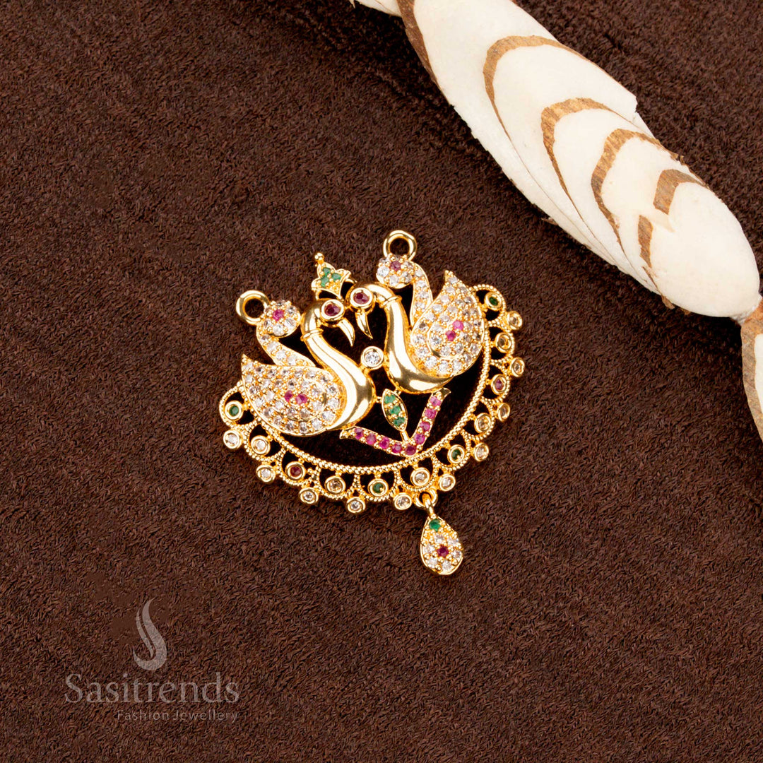 Micro Gold Plated Double Peacock Pendant with American Diamond Stones – Sasitrends
