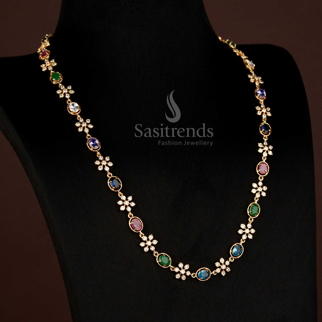 Heritage Impon Addigai micro gold plated Pachaloha floral motif necklace designed in traditional jewellery style with diamond detailing - Sasitrends