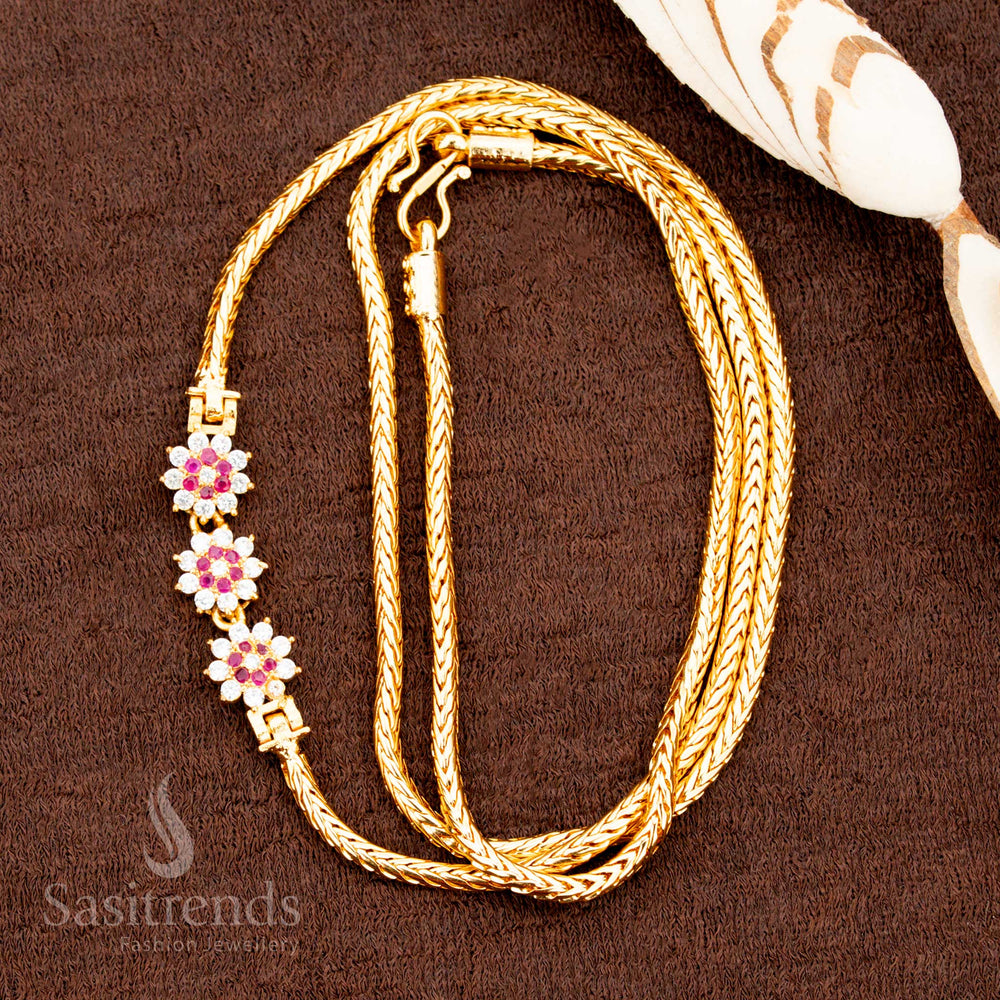South Indian Floral Stone Side Pendant Mugappu Chain Design - Sasitrends