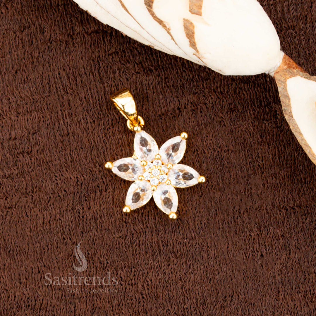 Elegant Six-Petal AD Pendant in Gold Finish – Traditional Wear – Sasitrends