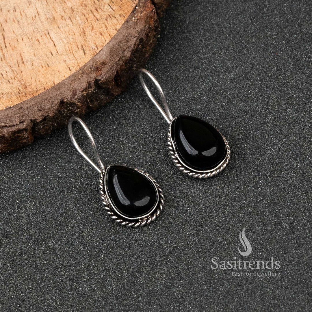Trendy Oxidised German Silver Water Drop Monalisa Stone Earrings