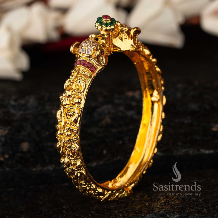 Sasitrends - Elegant High Gold-Plated Elephant Floral Design Kada Bangle | Micro Gold
