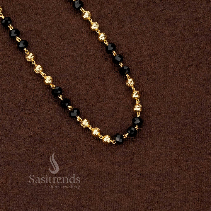 Glorious micro gold plated black beads chain with antique ball details, designed to wear for traditional festivities and temple events – Sasitrends