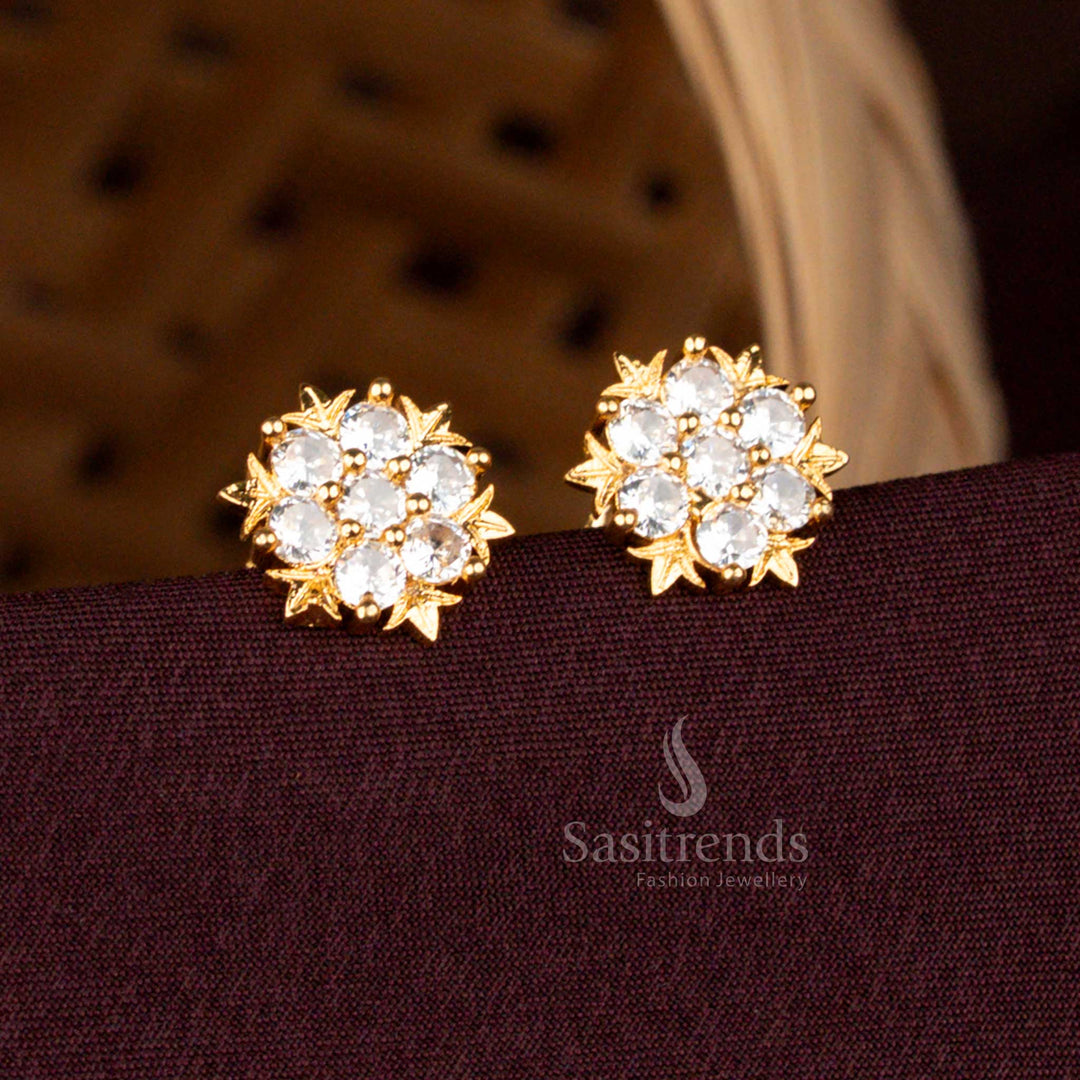 White Floral Cluster Stud Earrings In Micro Gold Plated Finish With AD Stones High Quality Guaranteed – Sasitrends