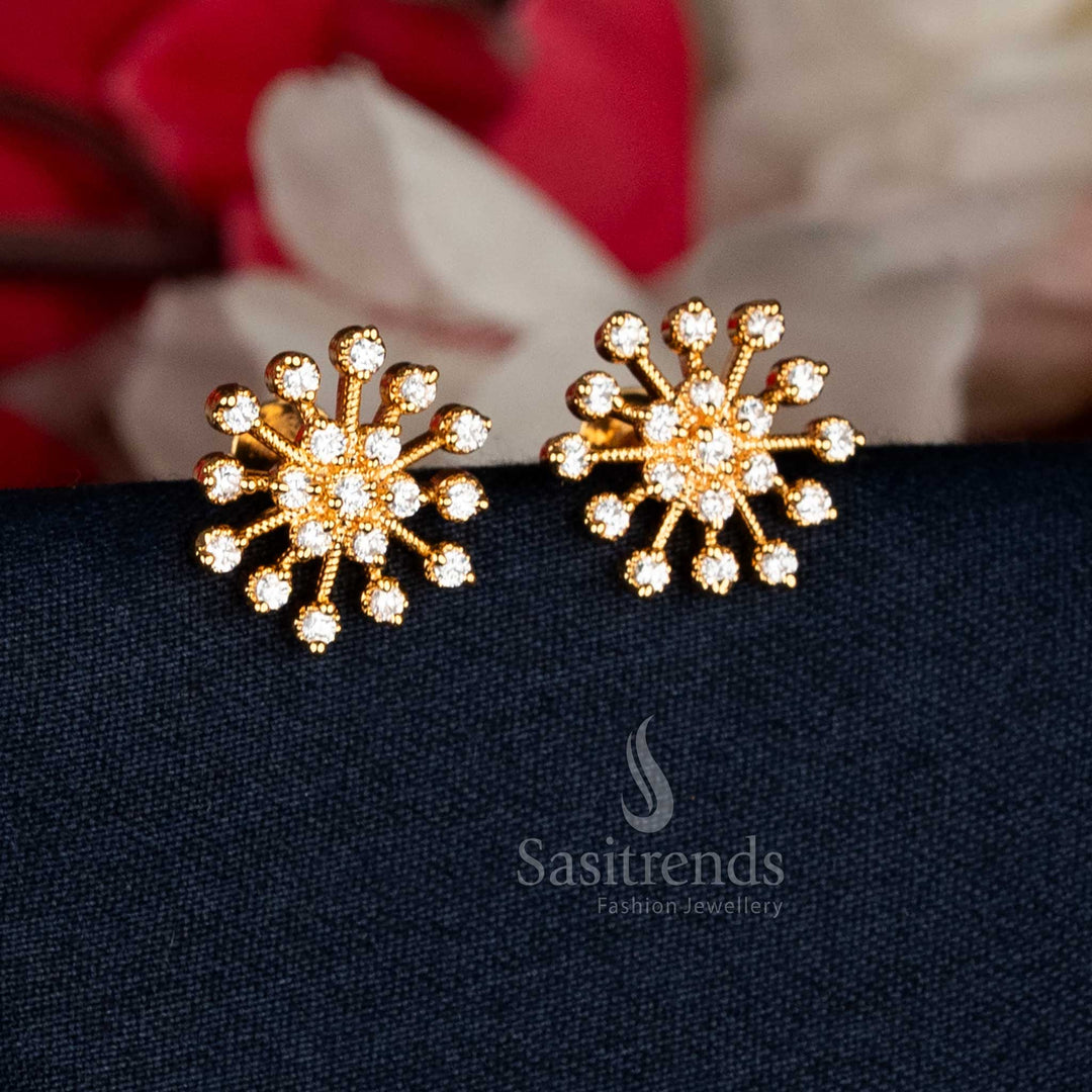Delicate white AD stone starburst cluster stud earrings crafted in micro gold with detailed floral motif for temple elegance – Sasitrends