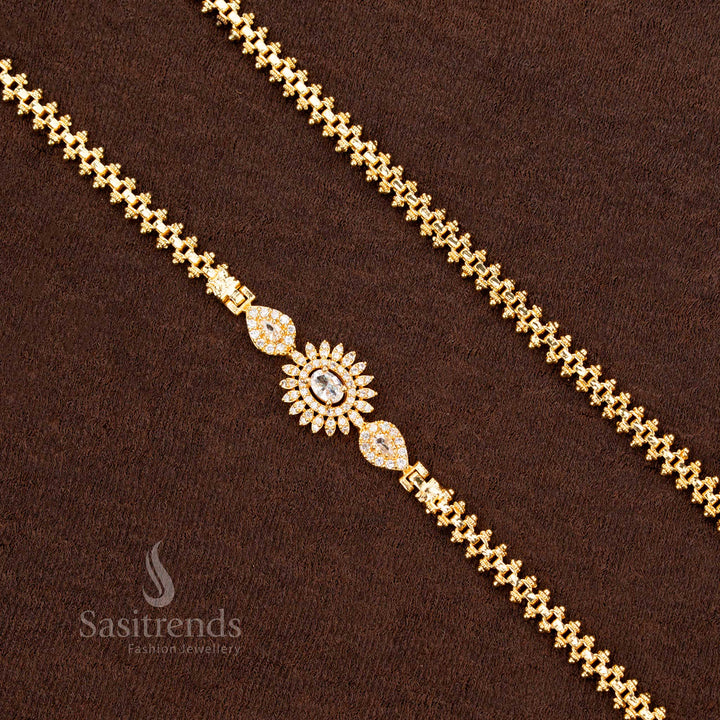 One gram Micro Gold Plated Mugappu chain with oval AD centerpiece - Sasitrends