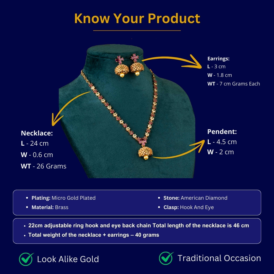 American diamond micro gold plated necklace measurement image - Sasitrends