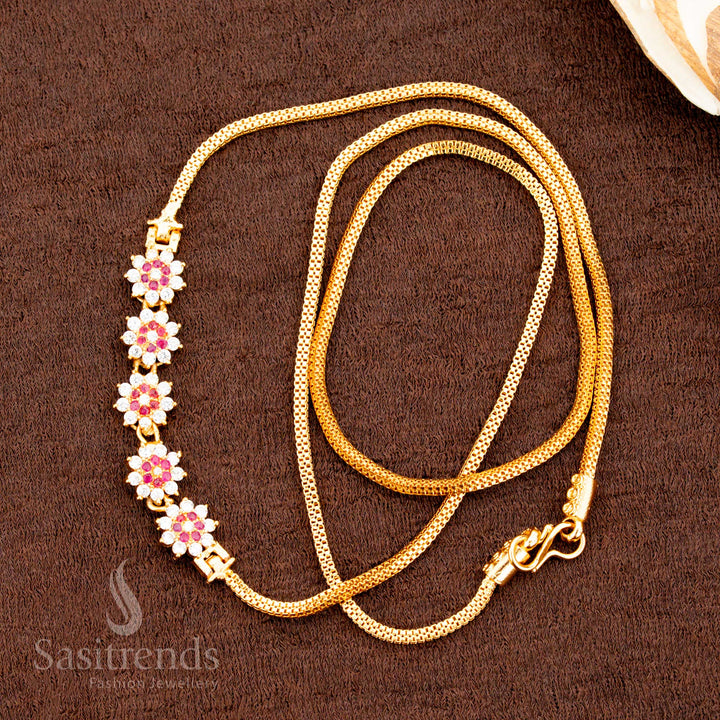 Heritage inspired white-ruby floral Mugappu chain, micro gold plated traditional jewellery to enhance saree beauty – sasitrends