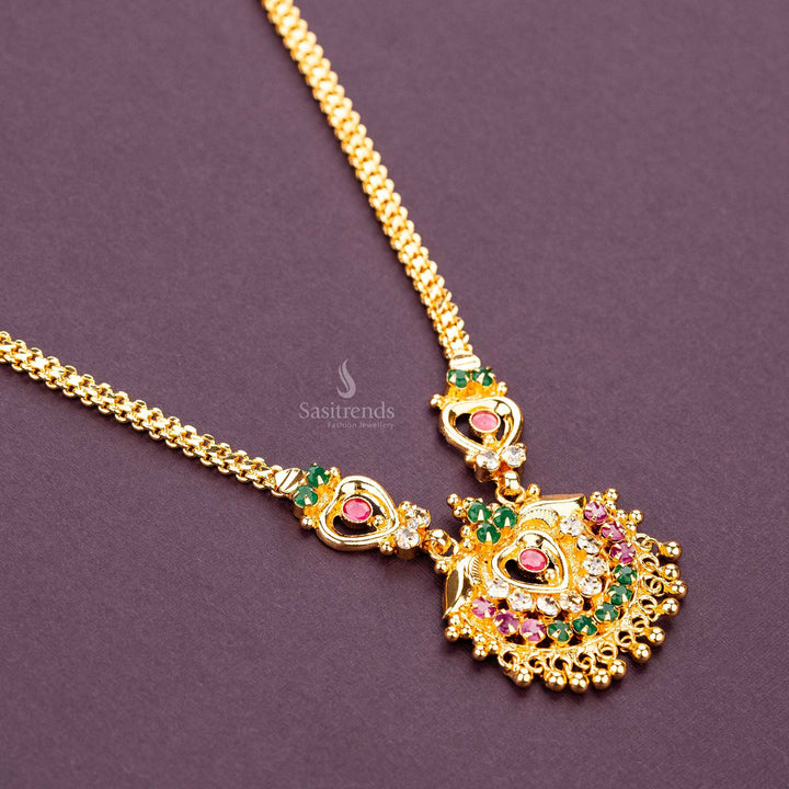 Traditional Multi Stone Necklace With Micro Gold Detailing And Golden Balls - Sasitrends