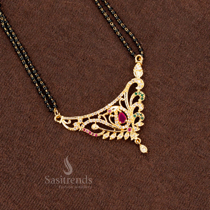 Timeless black beads Mangalsutra featuring a micro gold plated chain with an intricate American Diamond setting, a perfect jewellery piece for special occasions - Sasitrends