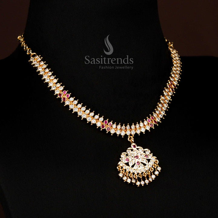 Guaranteed Impon Micro Gold Plated Addigai Necklace with Floral Pendant – Traditional Festive Elegance