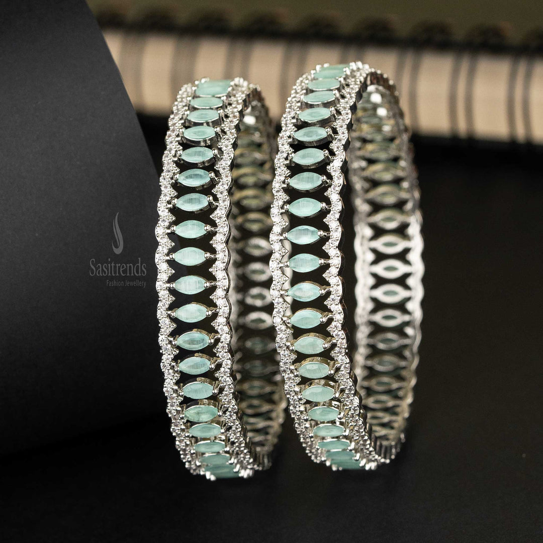 Sasitrends | Elegant Rhodium Silver-Plated American Diamond Bangles with Marquise Stones - Sasitrends
