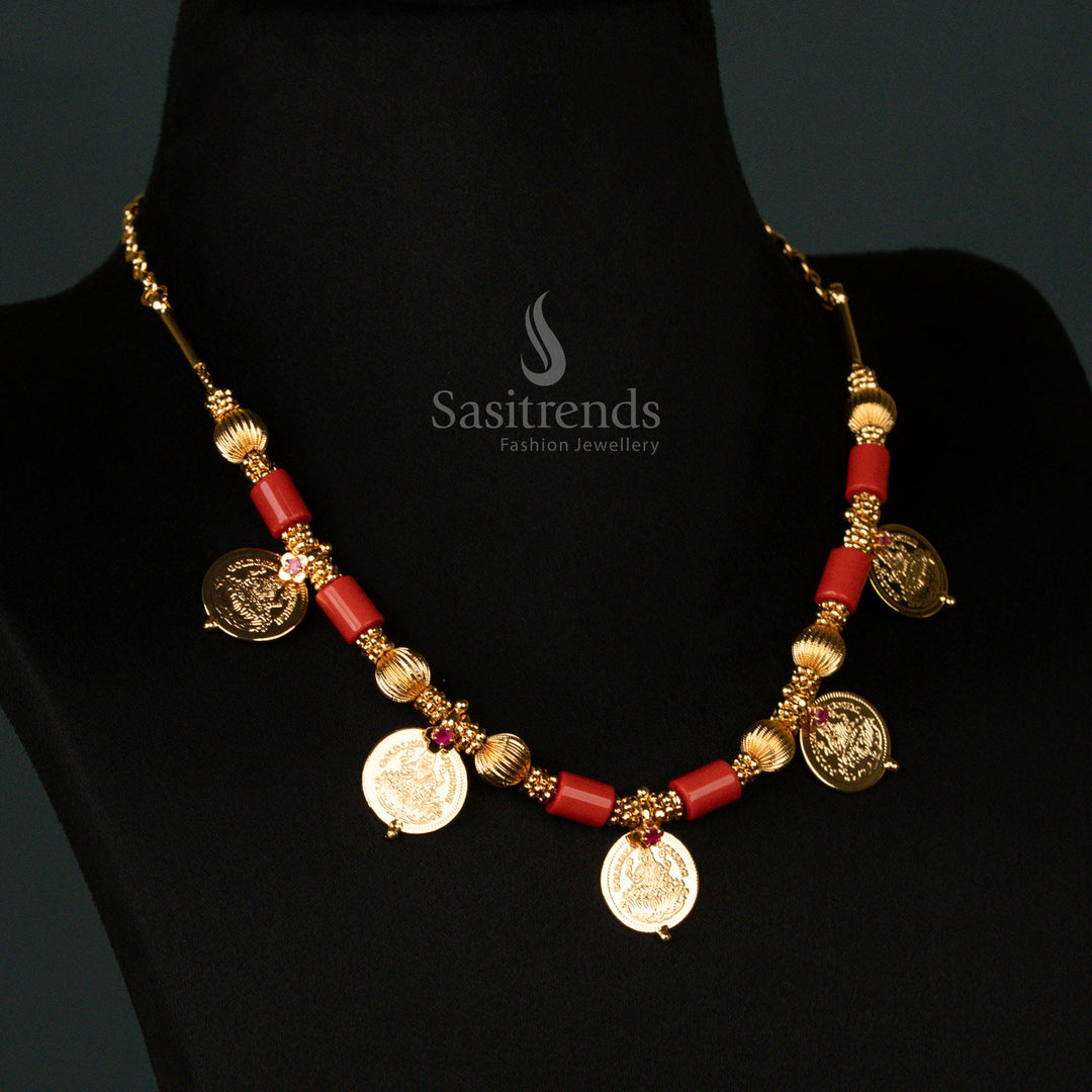 Saree Wear Gold Plated Lakshmi Coin Necklace with Micro Gold Plating - Sasitrends