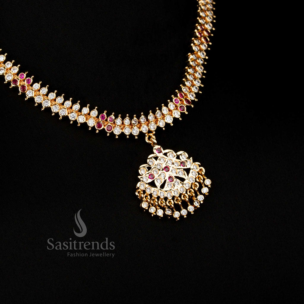 Impon Micro Gold Plated Addigai Necklace with intricate floral pendant – Sasitrends