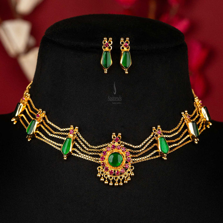 Sasitrends - One Gram Micro Gold Plated Kerala Palakka Nagapadam Choker Necklace Jewellery Set