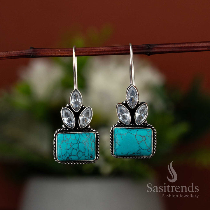 Latest trendy turquoise Monalisa stone earrings in oxidised finish for stylish Navarathiri appearances
