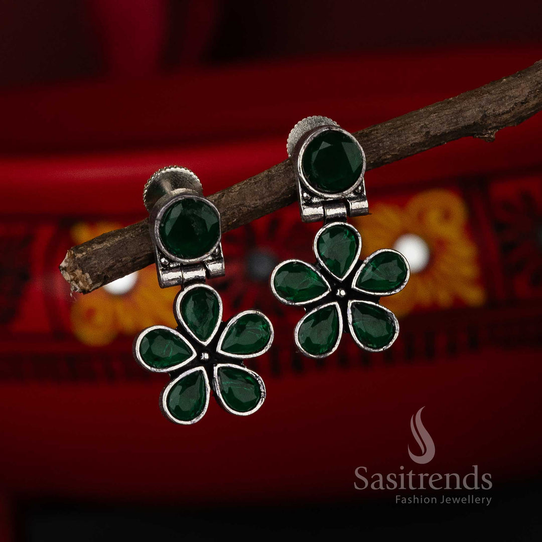 Oxidised Green Stone Earrings Sasitrends Online Shopping