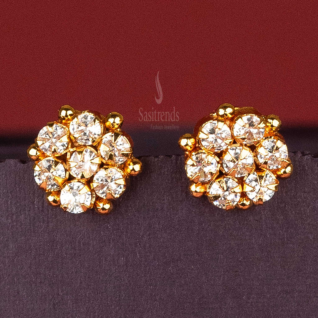 Traditional Micro Gold Plated White AD Stone Push Back Earrings Sasitrends