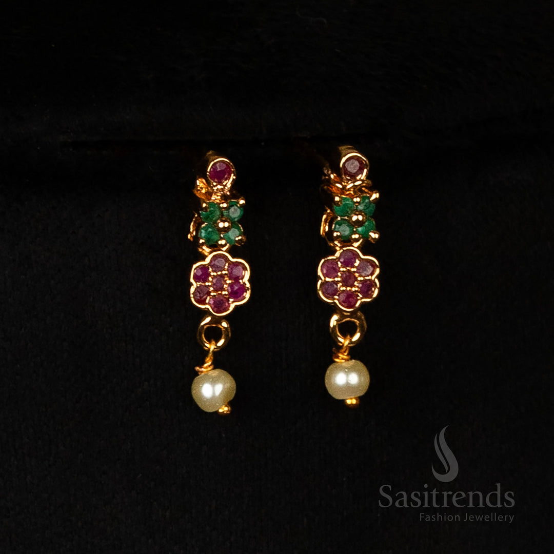 Micro Gold Plated American Diamond Floral Earrings Set – Sasitrends