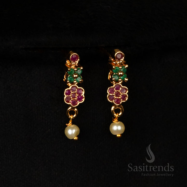 Micro Gold Plated American Diamond Floral Earrings Set – Sasitrends
