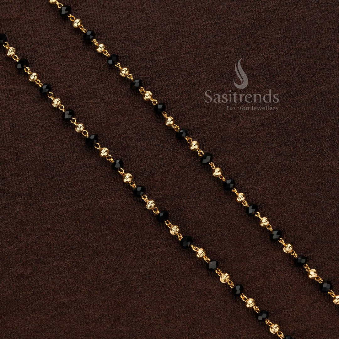 Gold plated chain with alternating black beads and intricate gold accents, ideal for festive wear, look like real gold - Sasitrends