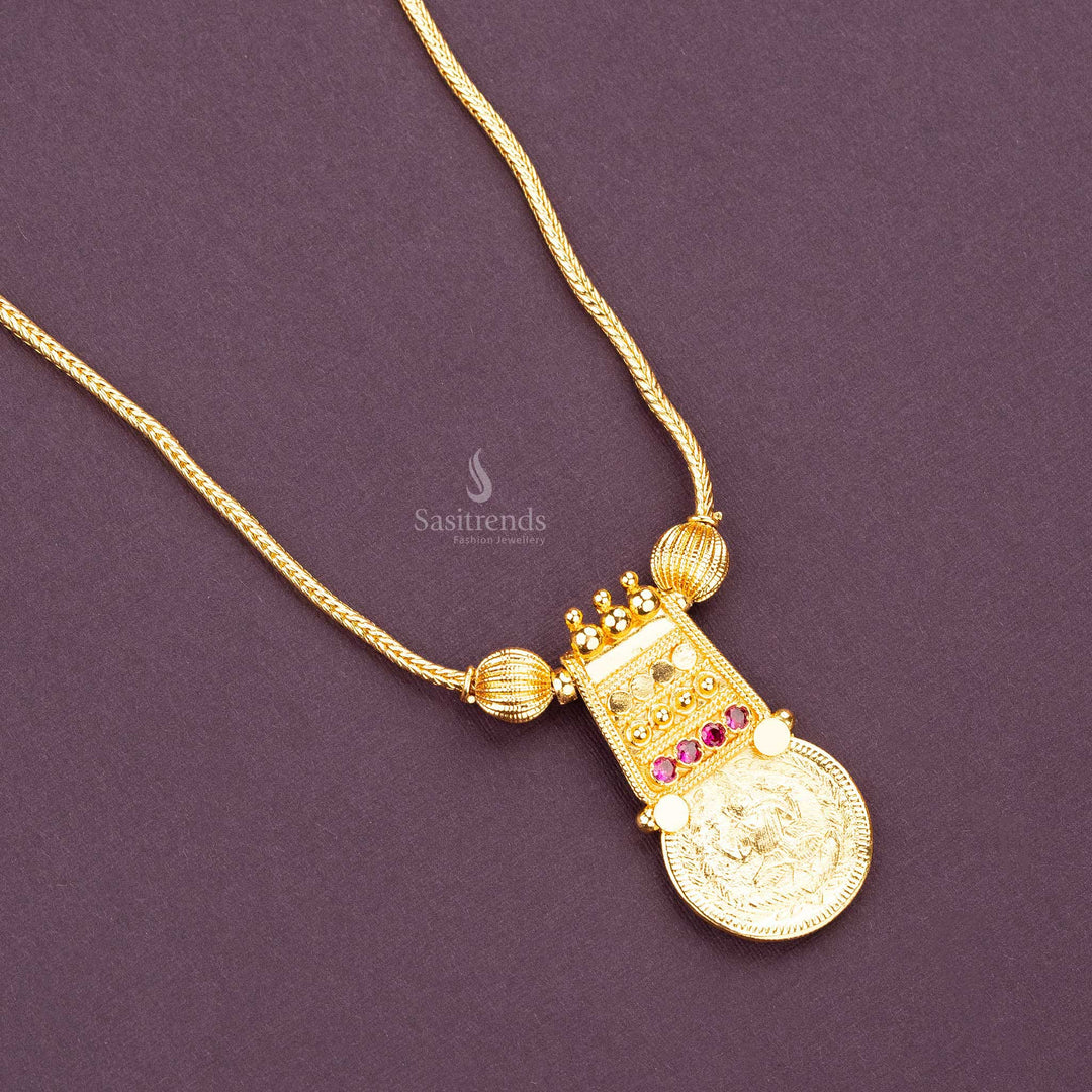 Traditional Lakshmi big coin pendant necklace with adjustable chain sasitrends