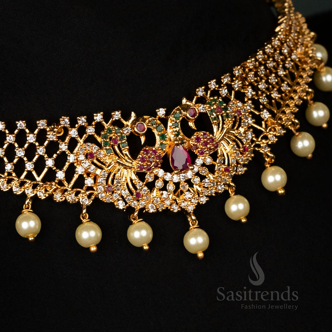 Wedding and Temple Wear Peacock Choker Set – Micro Gold Plated Jewellery - Sasitrends