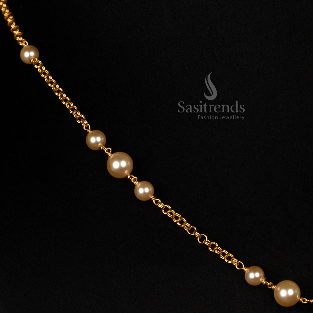 Traditional Micro Gold Plated Chain Pearl Mala Necklace with Elegant Design - Sasitrends