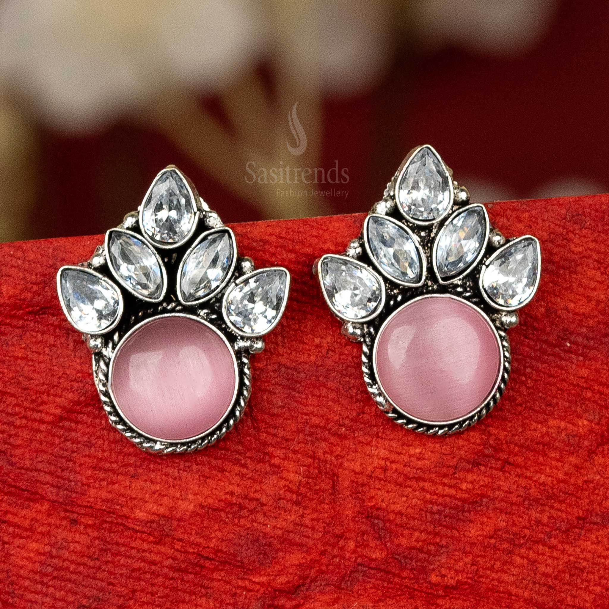 Trendy Oxidised Silver Earrings with Colorful Stones for Navratri