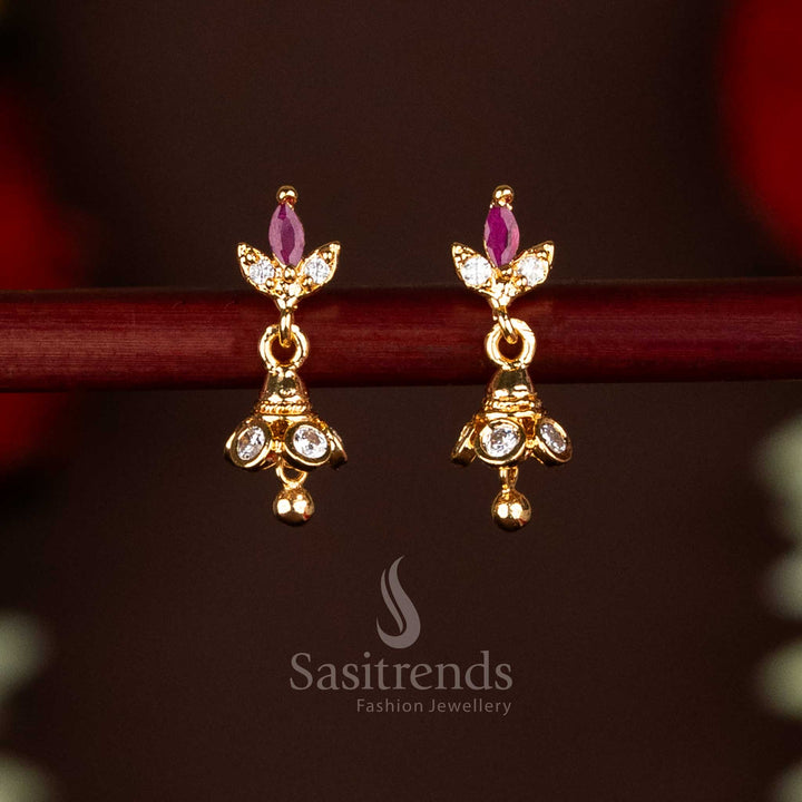 Traditional Impon Addigai Micro Gold Plated AD Stone Marquise Cut Floral Jhumka Earrings