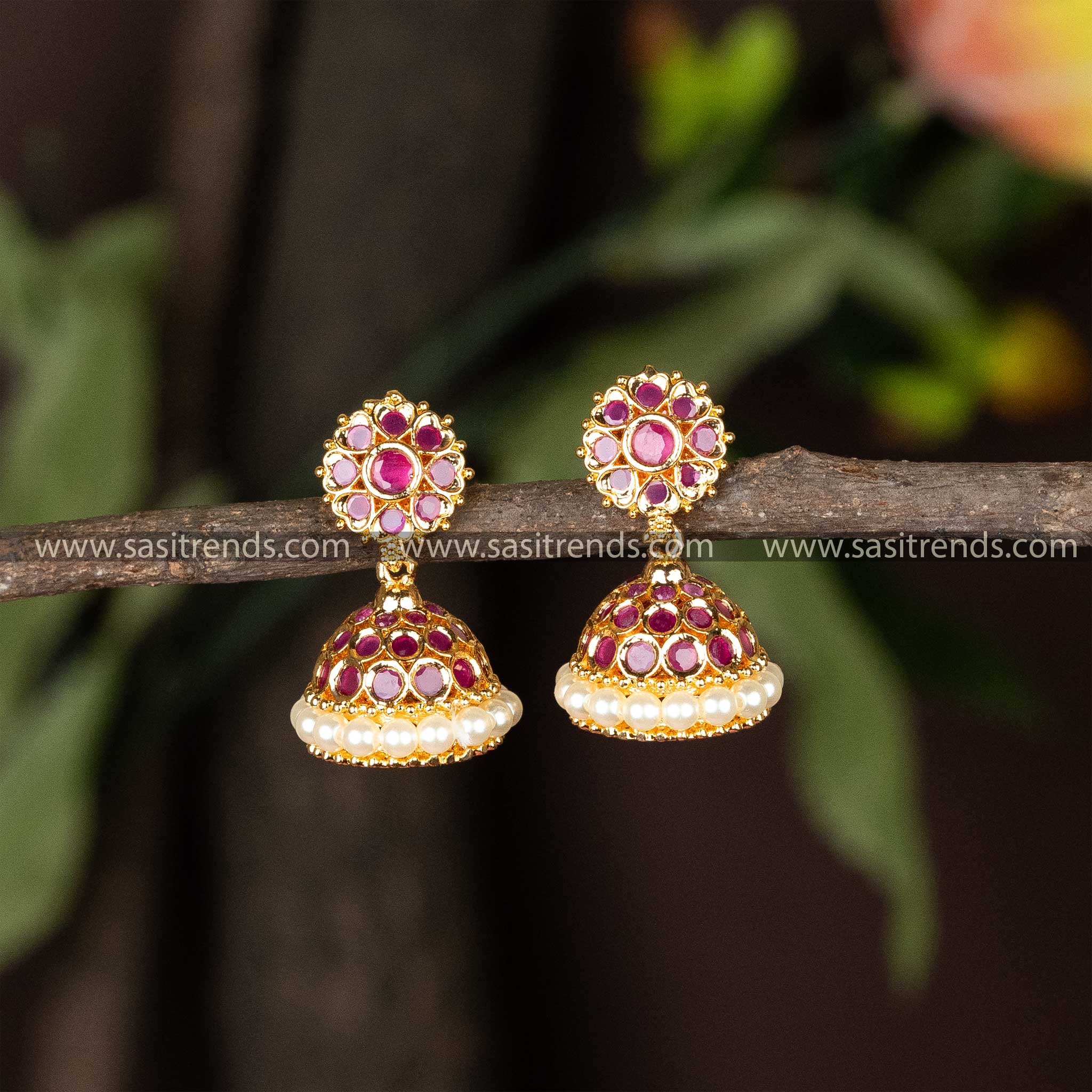 Micro Gold Plated Pearl Jhumka Earrings for Traditional Wear Sasitrends
