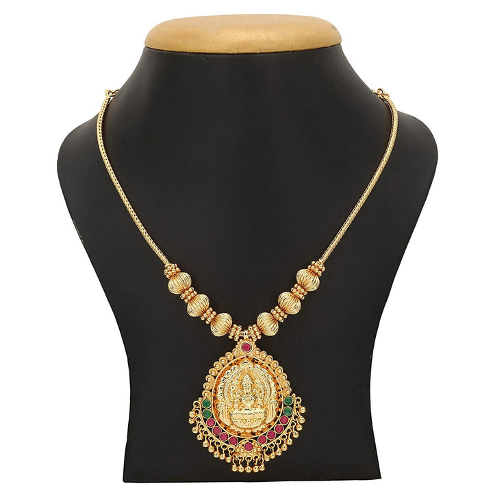 Traditional Micro Gold-Plated Lakshmi Pendant Necklace for Festive Wear | Online Shopping