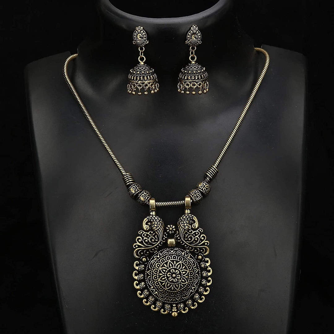 peacock design gold pendant jewellery set