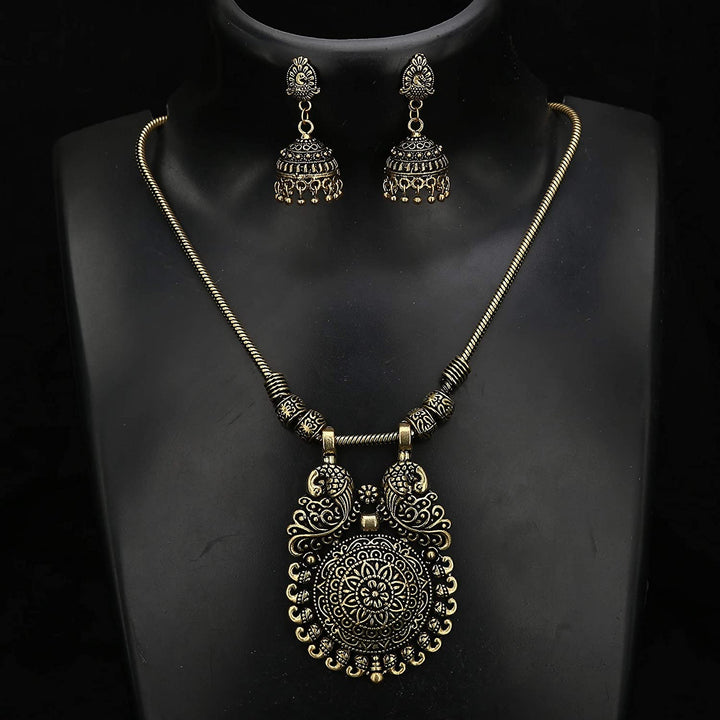 peacock design gold pendant jewellery set