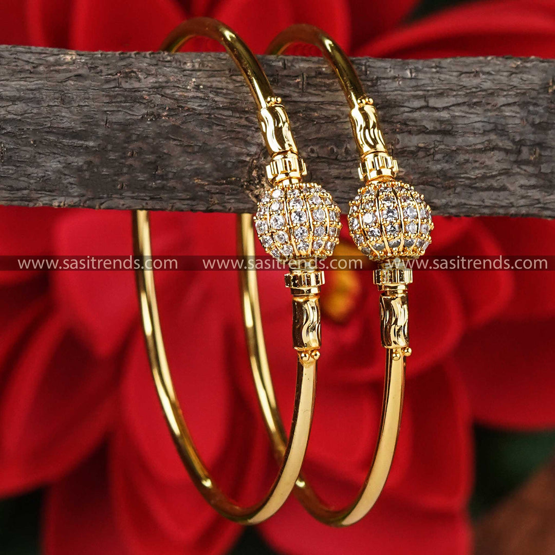Simple Fancy Bangle Pair - Micro Gold Plated with AD Stones, Perfect for Festivals and Traditional Wear