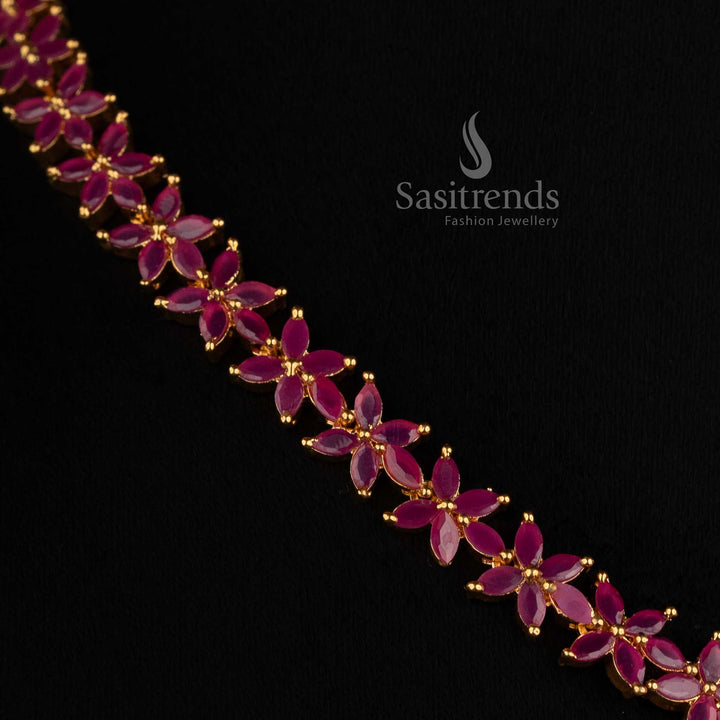 Royal ruby look Marquise stone necklace set with elegant American Diamond detailing for festive occasions