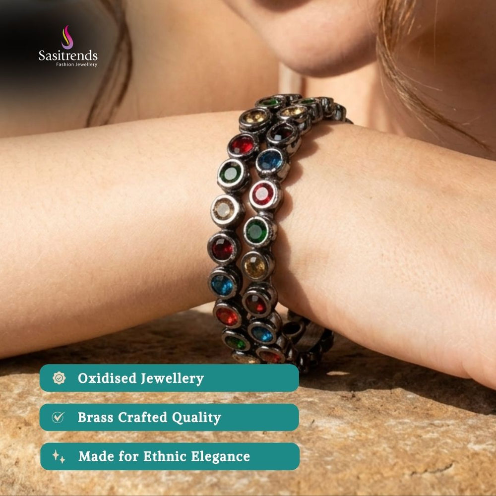 Oxidised silver plated bangles model image - Sasitrends