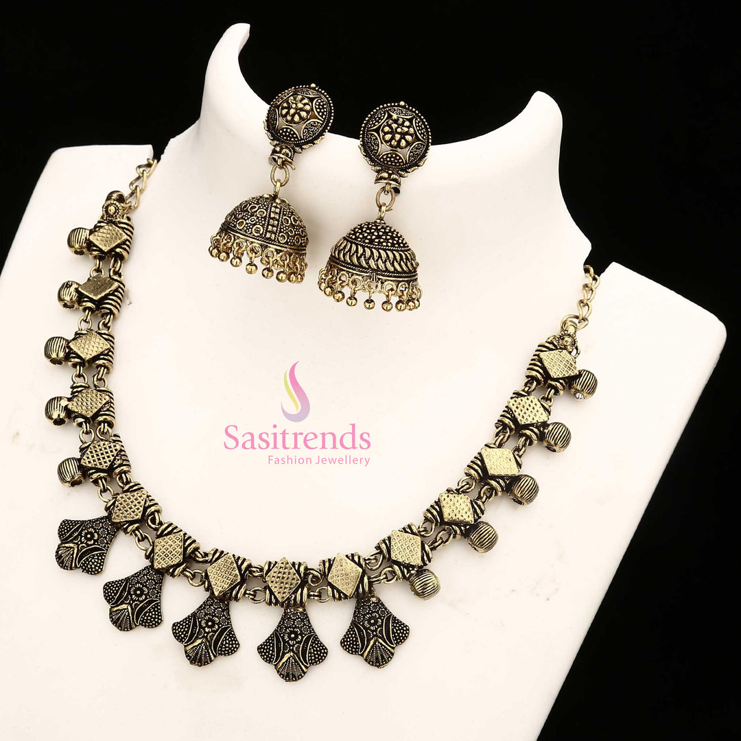 Oxidised Antique Gold Pendant Jhumka Necklace Jewellery Set Online  Sasitrends