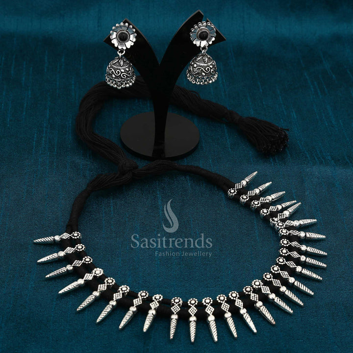 Oxidised German Silver Thread Necklace Jewellery Set - Sasitrends