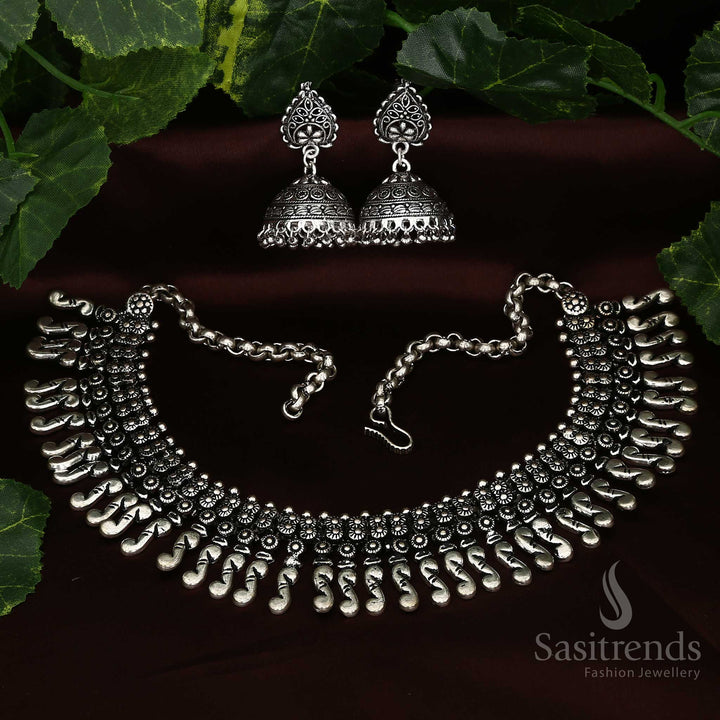Kolhapuri-Inspired Oxidised Silver Jewellery Set - Sasitrends Ethnic Series