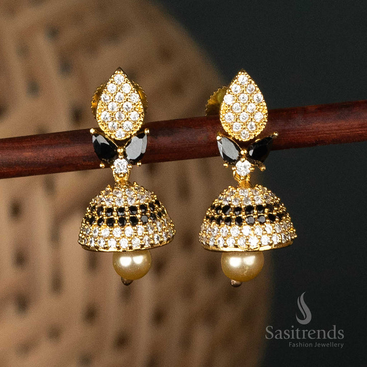 Micro Gold Plated AD Jhumka Traditional Earrings - Sasitrends