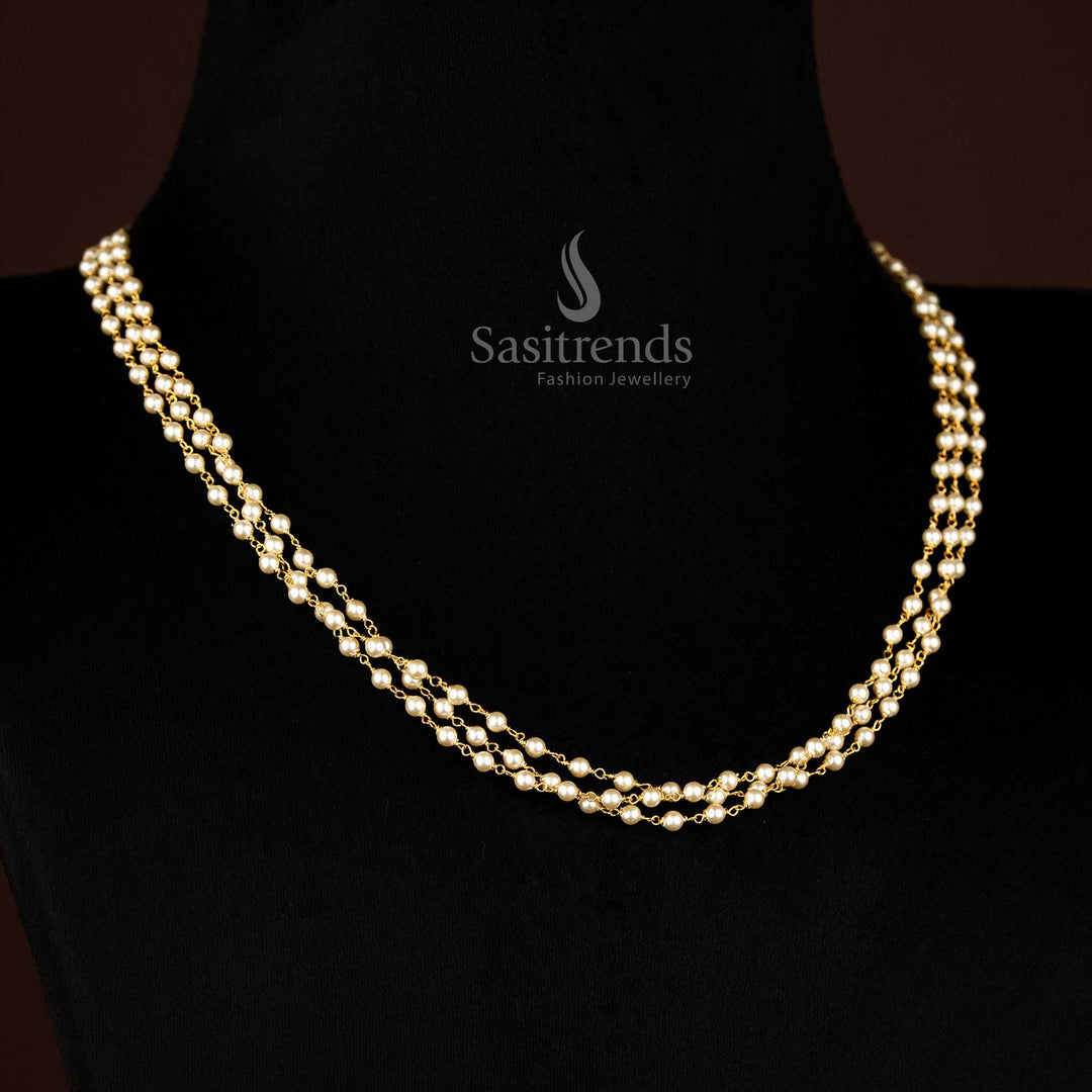 Three-layer pearl malaai necklace with gold plating – Sasitrends