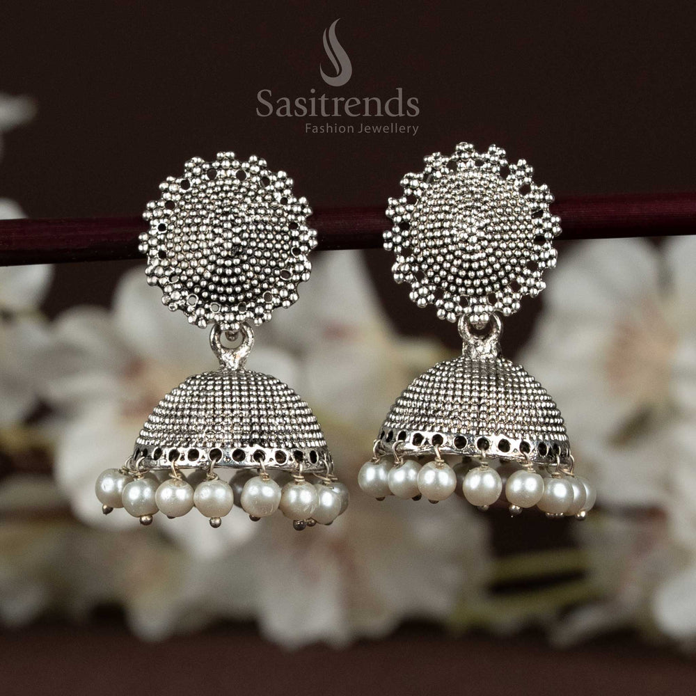 Stunning Office wear oxidised pearl jhumka earrings - Sasitrends