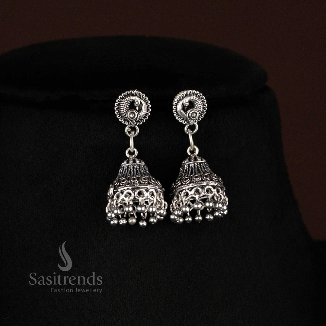Ethnic peacock earrings with oxidised finish for festive wear - Sasitrends