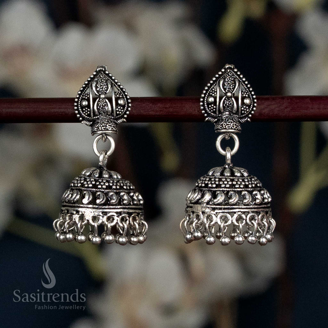 Dome shaped jhumkas with traditional bead fringe - Sasitrends